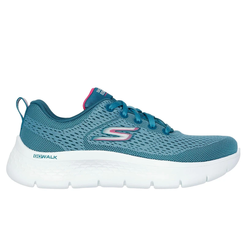 Skechers Women's Go Walk Flex Kali Sneaker, Teal Textile/Hot Pink Trim, 6 UK