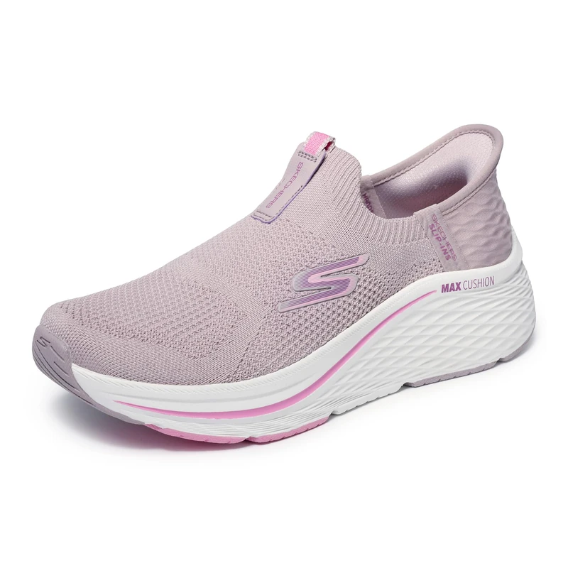 Skechers Women's Max Cushioning Elite 2.0 Eternal Slip-On Sneakers, Purple Textile/Pink Trim, 6 UK