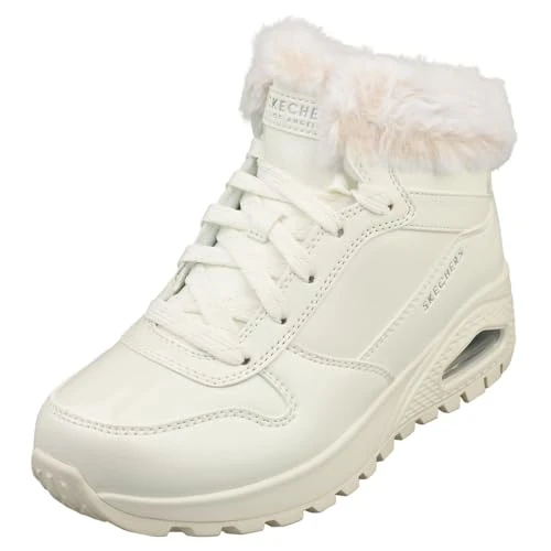 Skechers Women's Uno Rugged Fiesty Winter Sneaker, White Patent Duraleather/Faux Fur, 7 UK