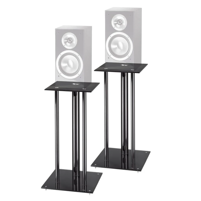 Hama Speaker Stands, Set of 2 (for Heavy Boxes, with Cable Management, Vibration Damper, Universal Speaker Stand, 64 cm Height, Max. 30 kg) Black