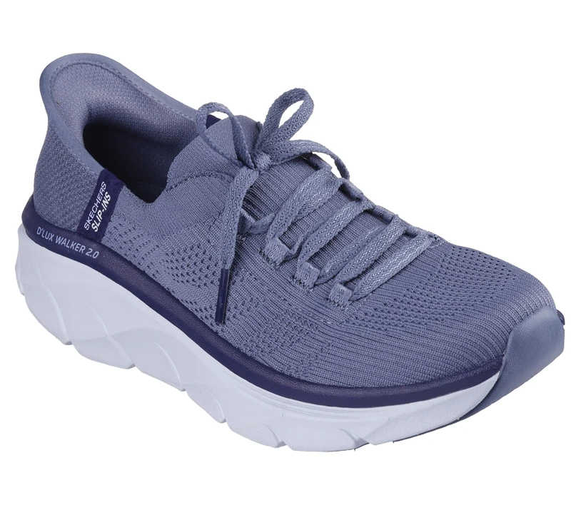 Skechers Women's D'Lux Walker 2.0 Thrill Movement Slip-On Sneakers, Slate Knit/Blue Trim, 5 UK