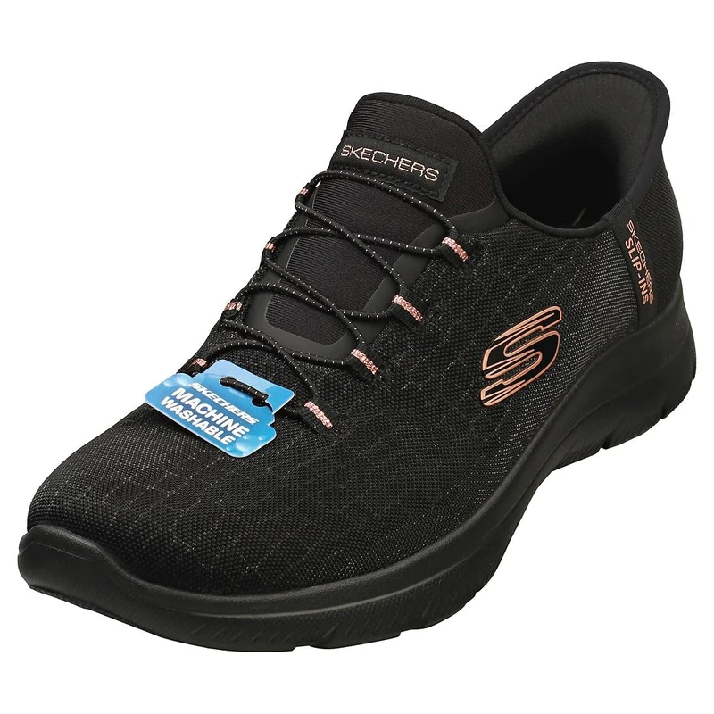 Skechers Women's Summits Classy Night Trainers, Black Mesh Black Rose Gold Trim, 7 UK