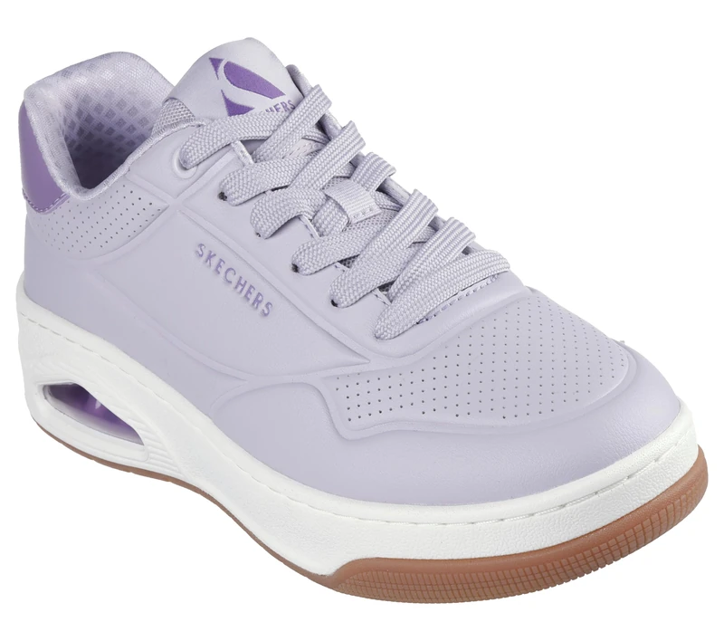 Skechers Women's Uno Court Fast Break Sneaker, Lavender Duraleather/Purple Trim, 3 UK