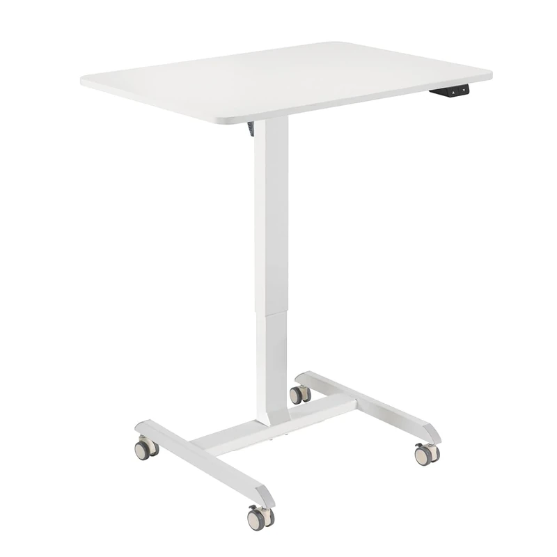 Logilink Electric Adjustable & Rolling Sit/Stand Workstation in White, 2 of 4 Castors Lockable, 2 Button Control