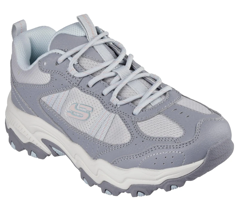 Skechers Women's Stamina At Trekking Low Cut Shoes, Gray Synthetic/Textile/Blue Trim, 4 UK