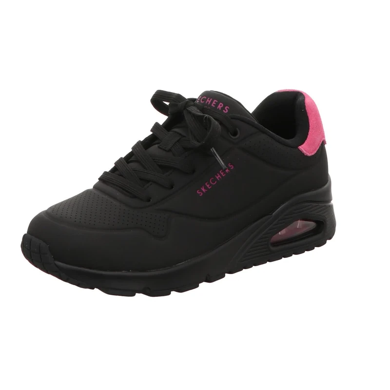 Skechers Women's Uno Pop Back Sneaker, Black Durabuck/Hot Pink Suede Trim, 8 UK