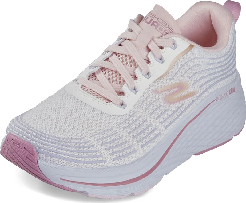 Skechers Women's Max Cushioning Elite 2.0 Alaura Sneaker, White Textile/Blue Trim/Light Pink Trim, 4 UK