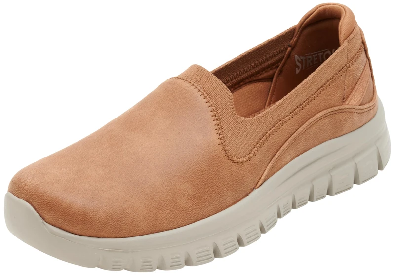 Skechers Women's Graceful Leaning in Slip-On Sneakers, Chestnut Microleather/Knit, 4.5 UK