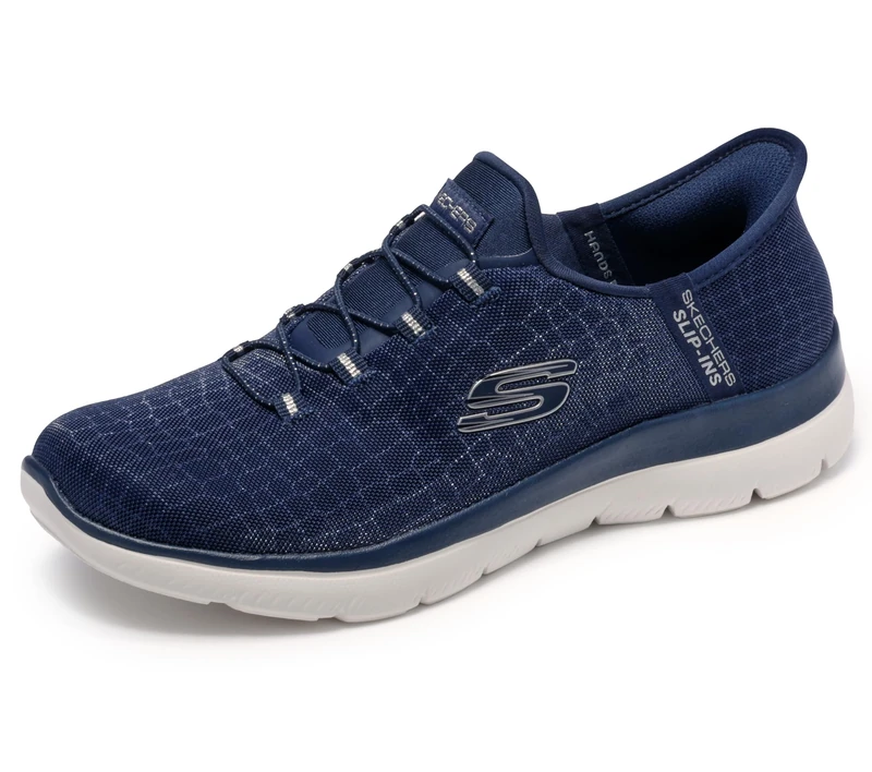 Skechers Women's Summits Classy Night Slip-On Sneakers, Navy Mesh/Silver Trim, 6.5 UK