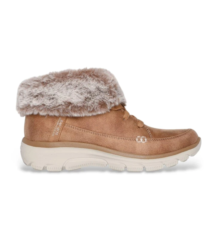 Skechers Women's Easy Going Chilly Standards Slip-On Sneakers, Tan Microleather/Faux Fur, 3 UK