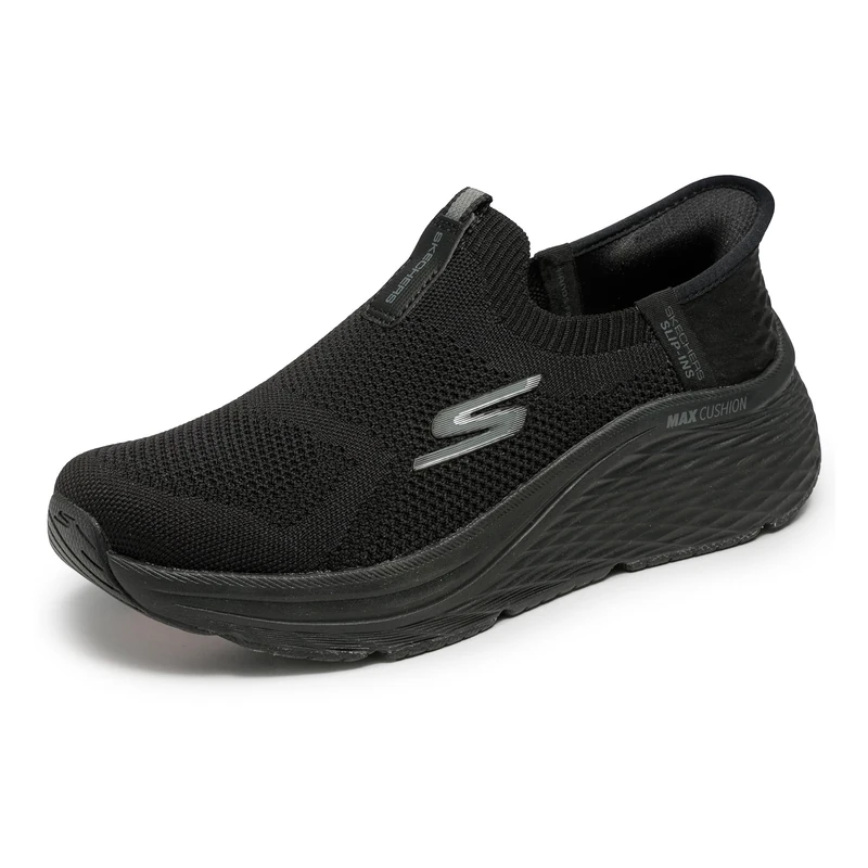 Skechers Women's Max Cushioning Elite 2.0 Eternal Slip-On Sneakers, Black Textile/Black Trim, 6 UK