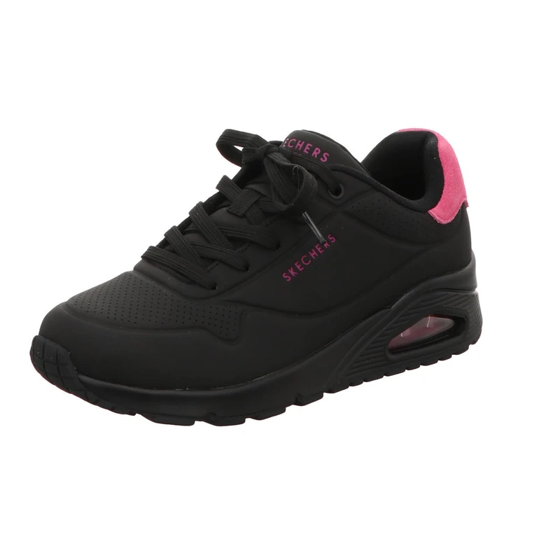 Skechers Women's Uno Pop Back Sneaker, Black Durabuck/Hot Pink Suede Trim, 3 UK