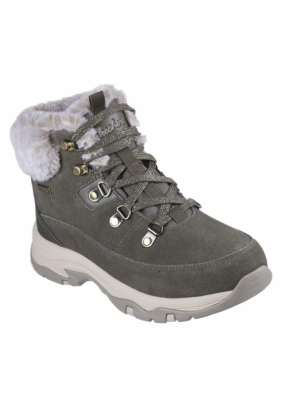 Skechers Women's Trego Snow Worries Boots, Olive Suede/Duraleather/Faux Fur, 8 UK