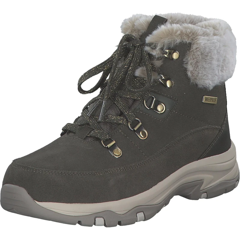 Skechers Women's Trego Snow Worries Boots, Olive Suede/Duraleather/Faux Fur, 7 UK