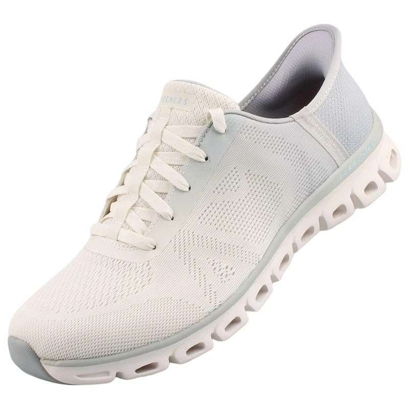 Skechers Women's Glide-Step Excite Slip-On Sneakers, Gray & Off White Mesh, 8 UK