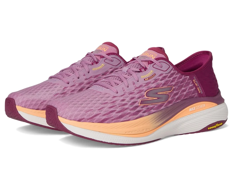 Skechers Women's Max Cushioning Propulsion Vitality Slip-On Sneakers, Raspberry Textile/Orange Trim, 5.5 UK