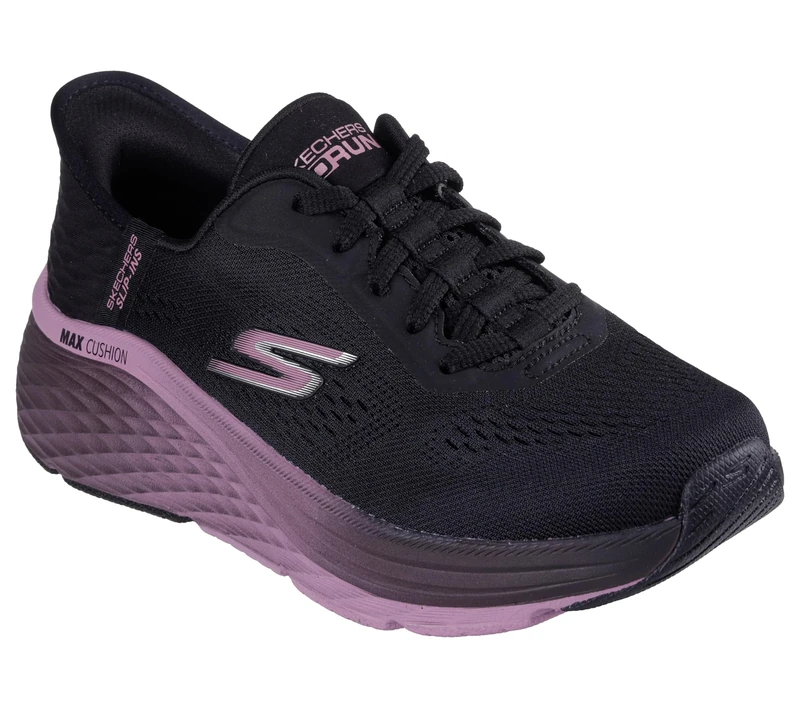 Skechers Women's Max Cushioning Elite 2.0 Solace Slip-On Sneakers, Black Textile/Mauve Trim, 7 UK