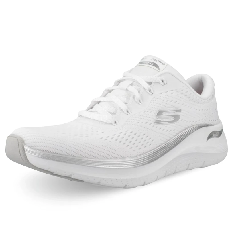 Skechers Women's Arch Fit 2.0 Glow The Distance Slip-On Sneakers, White Mesh/Silver Trim, 4 UK