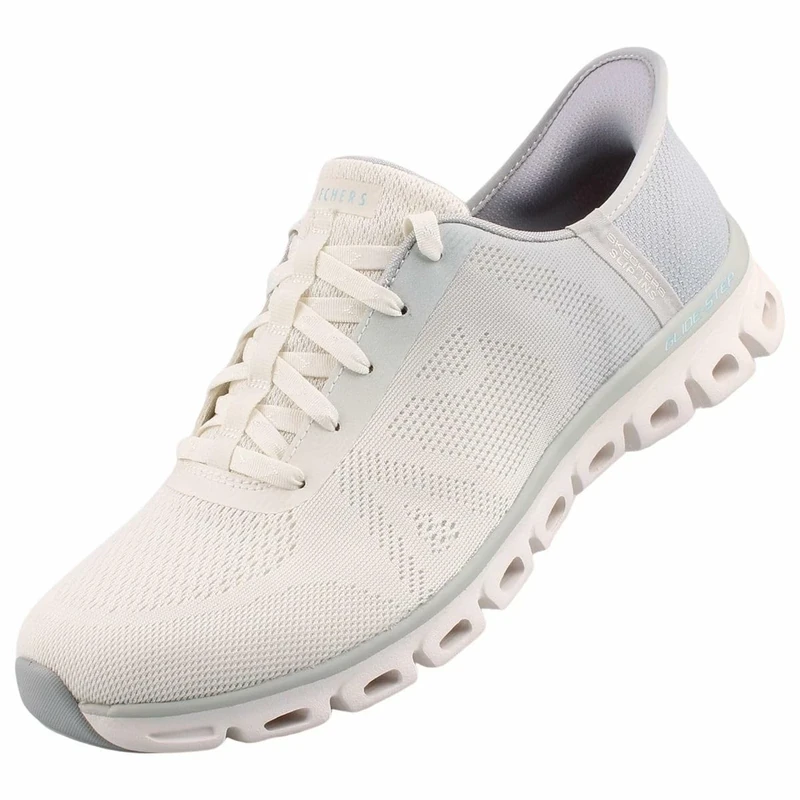 Skechers Women's Glide-Step Excite Slip-On Sneakers, Gray & Off White Mesh, 4 UK