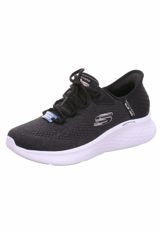 Skechers Women's Skech-Lite Pro Natural Beauty Slip-On Sneakers, Black Textile/White Trim, 6 UK