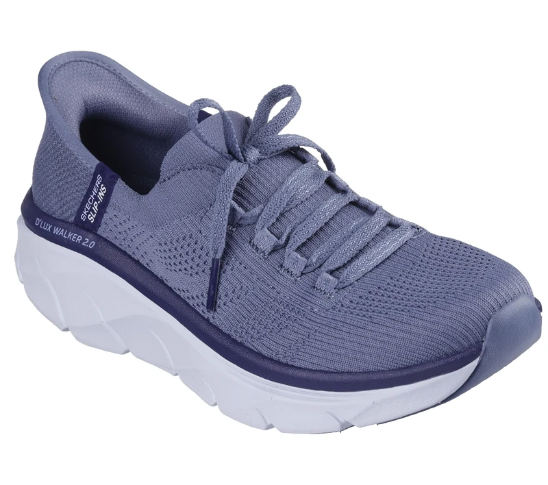 Skechers Women's D'Lux Walker 2.0 Thrill Movement Slip-On Sneakers, Slate Knit/Blue Trim, 3 UK