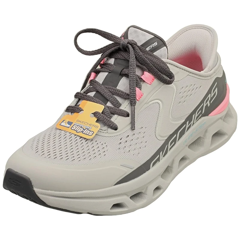 Skechers Women's Glide-Step Altus Slip-On Sneakers, Gray Synthetic/Mesh/Pink Trim, 4 UK