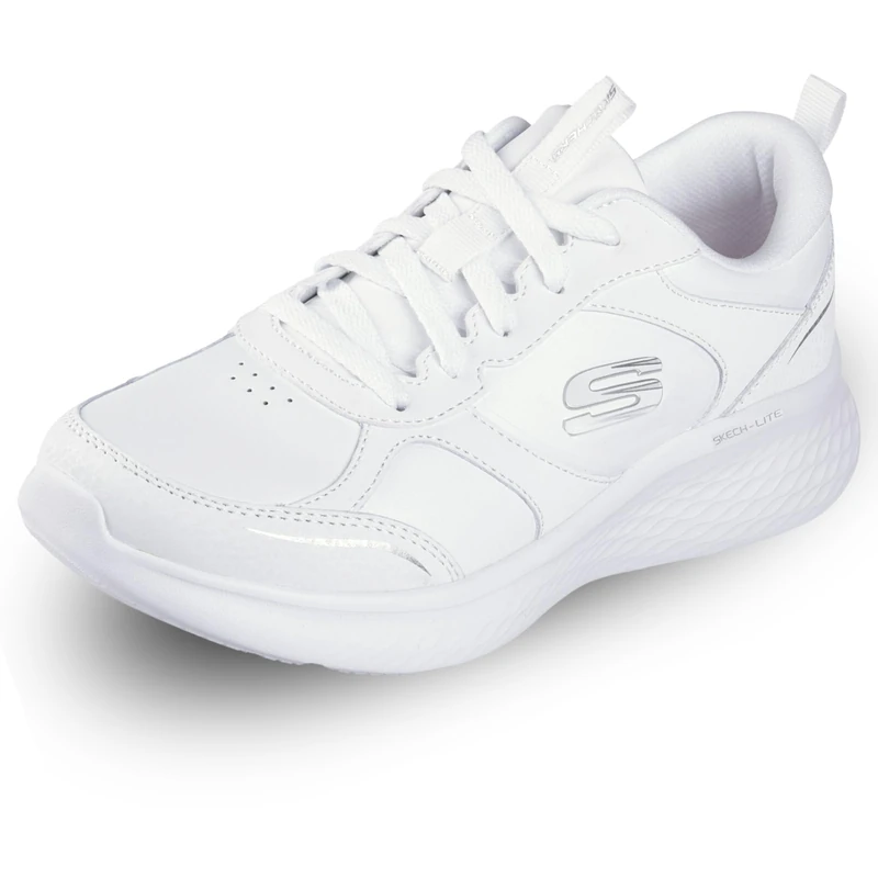 Skechers Women's Skech-Lite Pro Sleek Citizen Sneaker, White Leather/Duraleather/Silver Trim, 8 UK