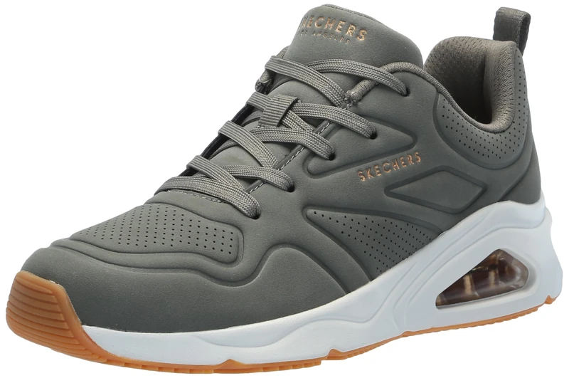 Skechers Women's Tres-Air Uno Ah - Mazing Sneaker, Olive Durasuede/Textile, 8 UK