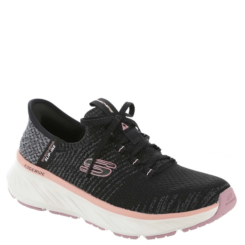 Skechers Women's Edgeride Impression Slip-On Sneakers, Black Knit/Pink Trim, 3 UK