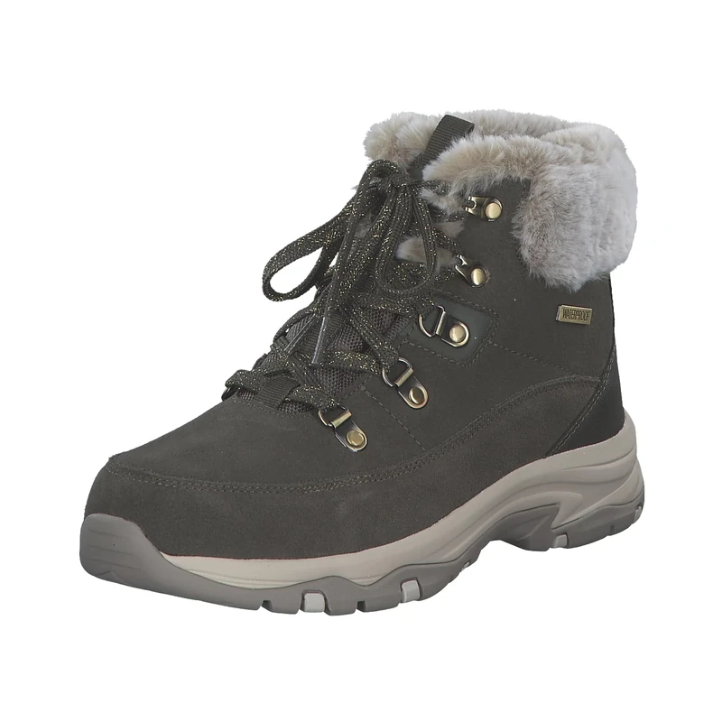 Skechers Women's Trego Snow Worries Boots, Olive Suede/Duraleather/Faux Fur, 3 UK