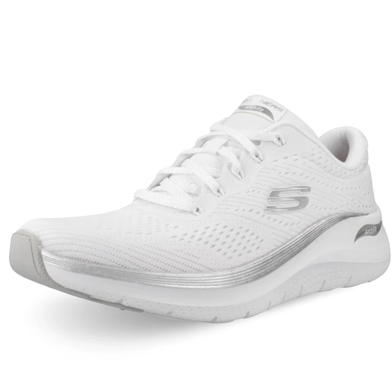 Skechers Women's Arch Fit 2.0 Glow The Distance Slip-On Sneakers, White Mesh/Silver Trim, 5 UK