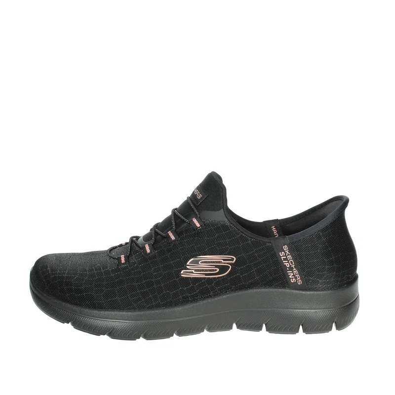Skechers Women's Summits Classy Night Slip-On Sneakers, Black Mesh/Black/Rose Gold Trim, 3 UK
