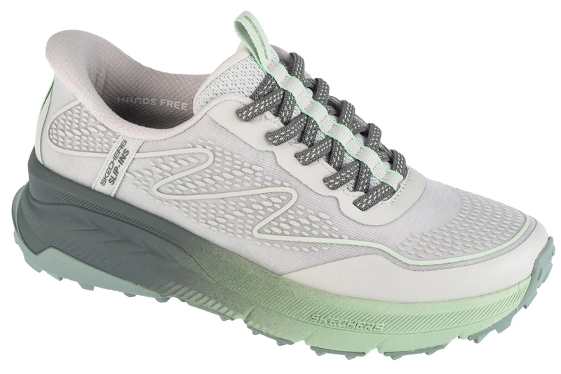 Skechers Women's Switch Back Mist Slip-On Sneakers, Gray Textile Synthetic/Green Trim, 6 UK