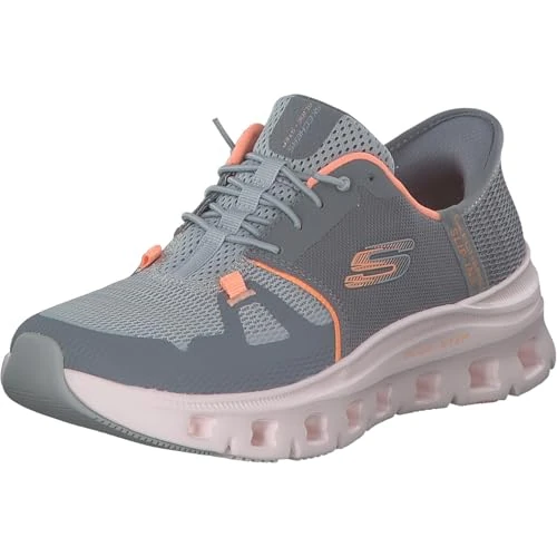 Skechers Women's Glide-Step Pro Slip-On Sneakers, Gray Mesh/Orange Trim, 4.5 UK