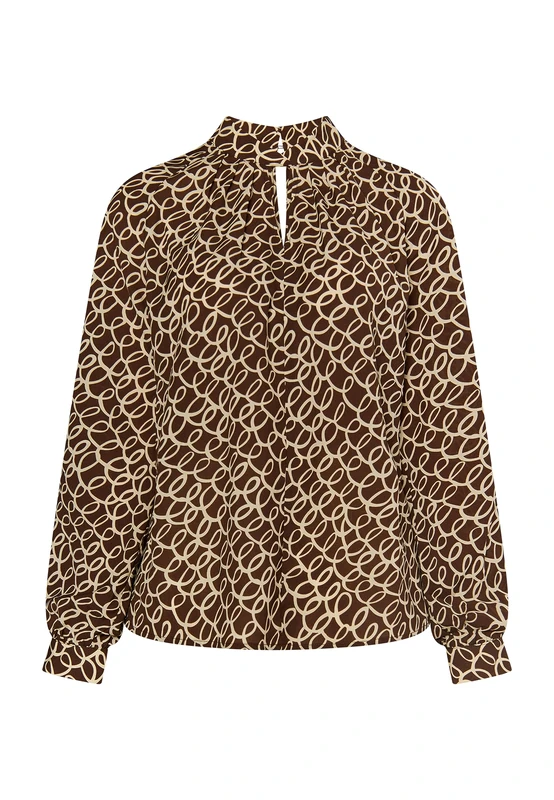 NALLY Women's Long Sleeve Blouse, Brown/Beige, S