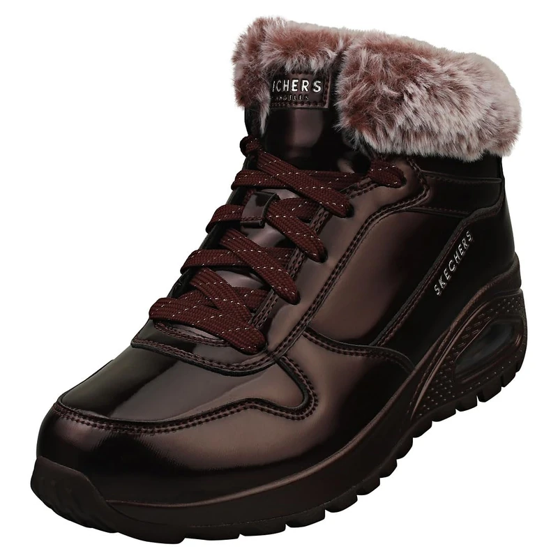 Skechers Women's Uno Rugged Fiesty Winter Sneaker, Burgundy Patent Duraleather/Faux Fur, 4.5 UK