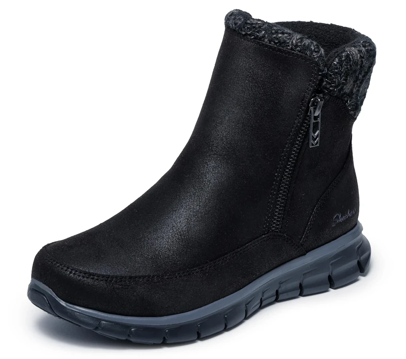 Skechers Women's Synergy Lovely Collab Boots, Black Microleather/Knit, 6 UK
