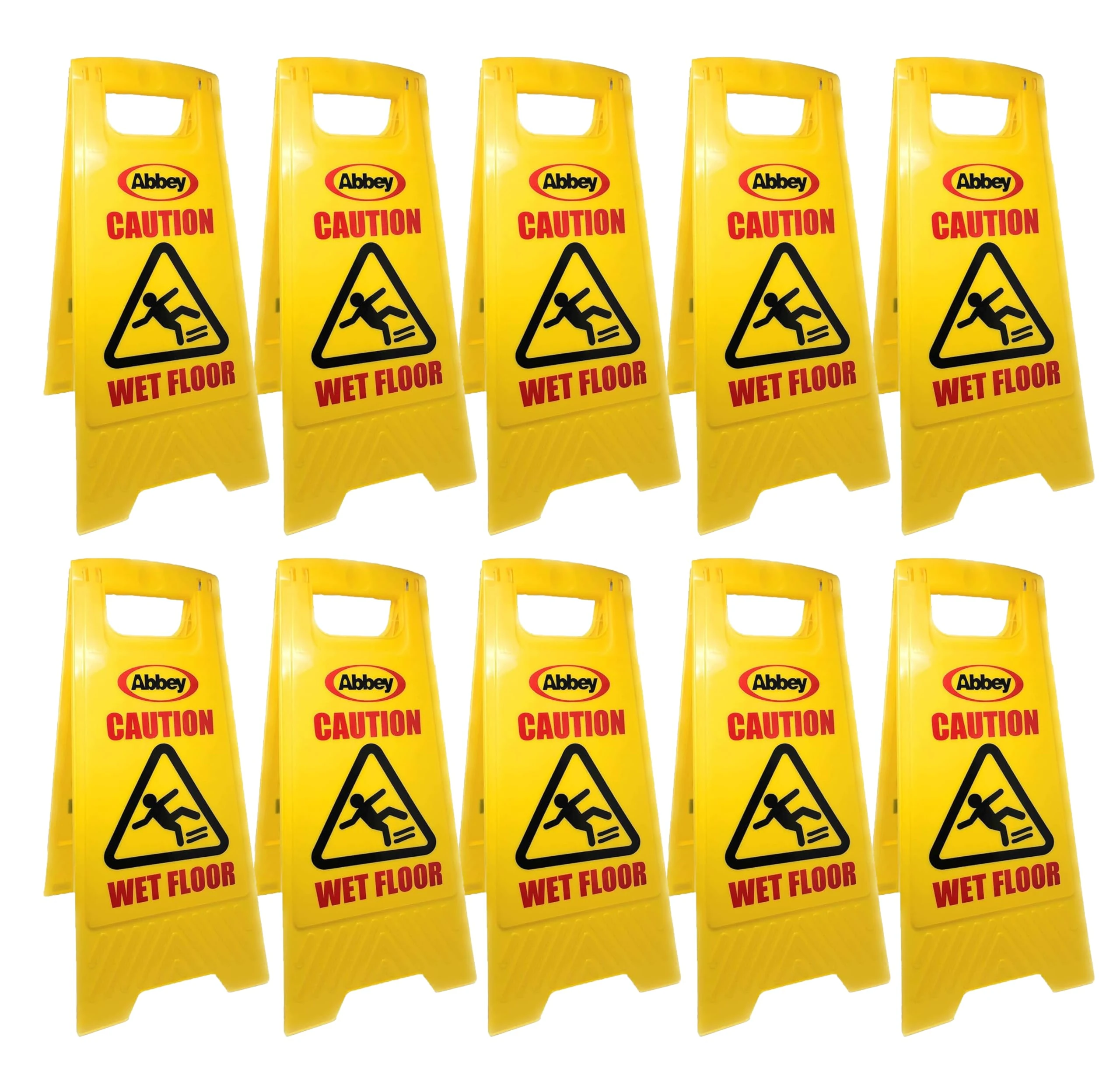 Abbey Pack of 10 Warning Caution Wet Floor Sign Yellow 640mm Height – Cleaning in Progress Floor Sign Printed on the Other Side – Mini Wet Floor Sign Ideal for Commercial Business use
