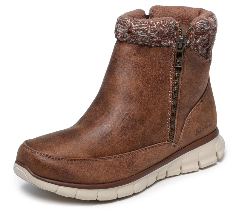 Skechers Women's Synergy Lovely Collab Boots, Brown Microleather/Knit, 7 UK
