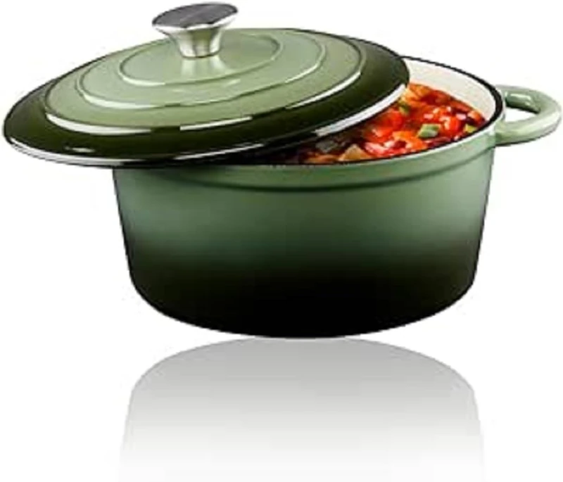 alpina Cast Iron Frying Pan with Lid Diameter 24 cm for All Heat Sources Green
