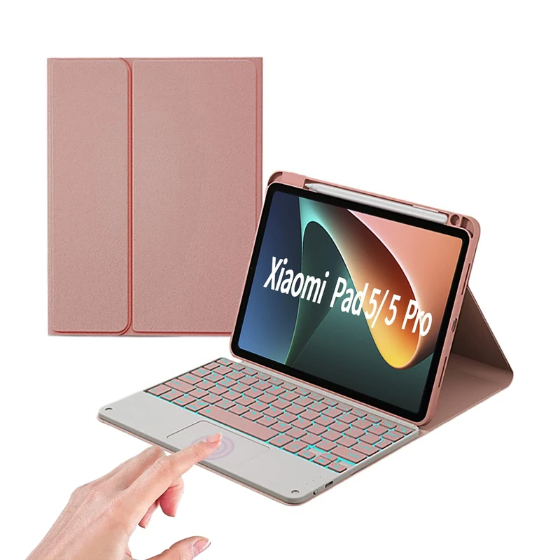 leleyo Keyboard Case for Xiaomi Mi Pad 5/5 Pro Keyboard Trackpad, Backlit, Wireless, Removable, Magnetic for QWERTY (Pink)