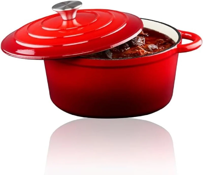 alpina Cast Iron Frying Pan with Lid Diameter 24 cm for All Heat Sources Red