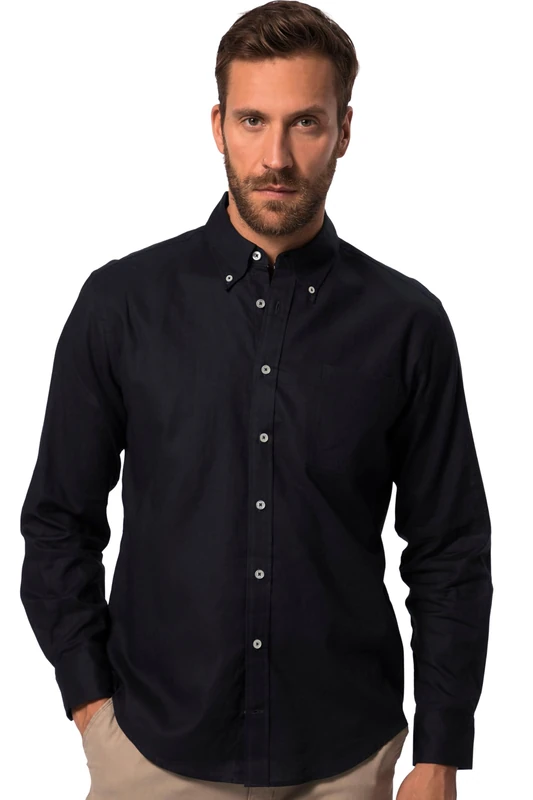 JP 1880 Men's Jp1880 Hemd, Langarm, Leinenmix, Buttondown-Kragen, Modern Fit, Bis 8 XL Shirt, Dark Navy