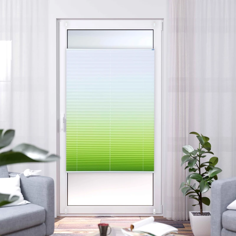 K-home Klemmfix Pleated Blind Colour Gradient Green 100 cm x 210 cm (W x L)