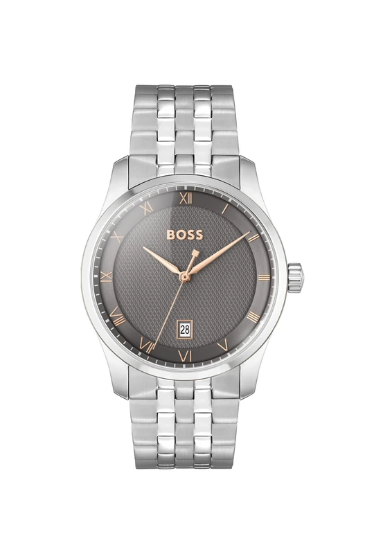 BOSS Three Hand Quartz Movement Watch for Men Principle Collection with Silver Stainless Steel Bracelet - 1514116