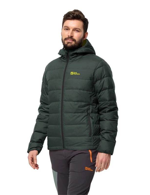Jack Wolfskin Men's Ather Down Hoody M Down Jacket, Black Olive/Firefly, S
