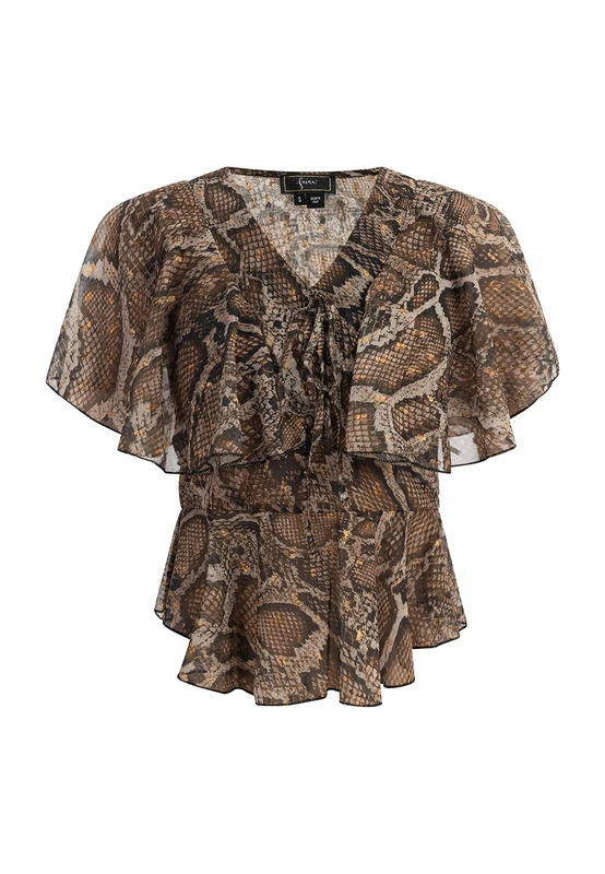 IDONY Women's Blouse, Beige Snake, M - Image 1
