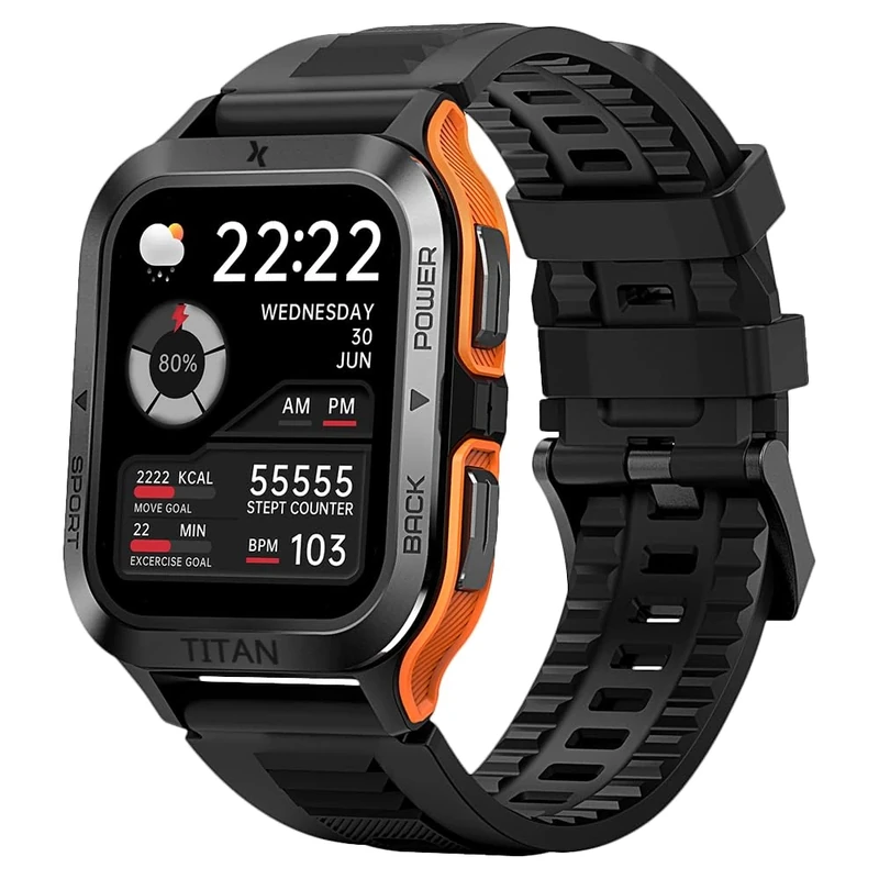 Maxcom FW67 TITAN Pro Military Grade Smart Watch for Men 1.85" Gorilla Glass Fitness Watch, Answer & Make Calls, Sports Activity Tracker, Flashlight, IP69K Waterproof 50M for Android iOS, Black/Orange - Image 1