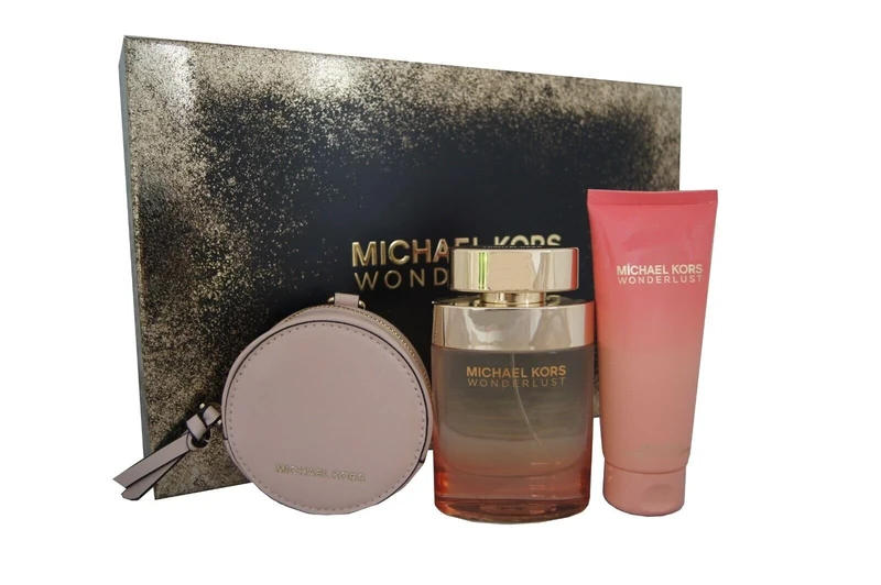 Wonderlust by Michael Kors for Women - 3 Pc Gift Set 3.4oz EDP Spray, 3.4oz Body Lotion, Round Purse