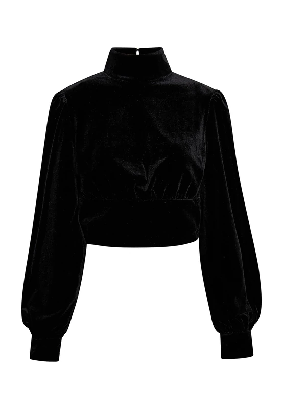 NALLY Women's Stretch Velvet Blouse, Black, S